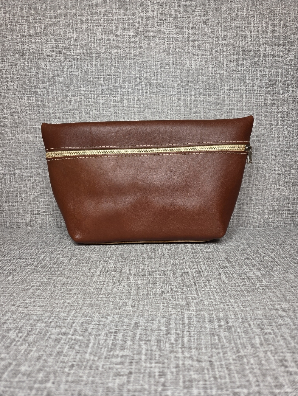 NEW Portland Leather Goods Extra Large XL Makeup Bag Pouch honey Brown Smooth